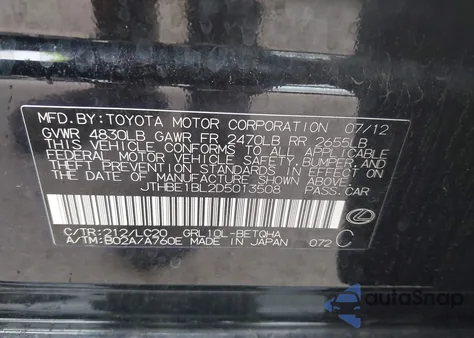 2013 Lexus Gs 350 из США, поврежденный, VIN JTHBE1BL2D5013508